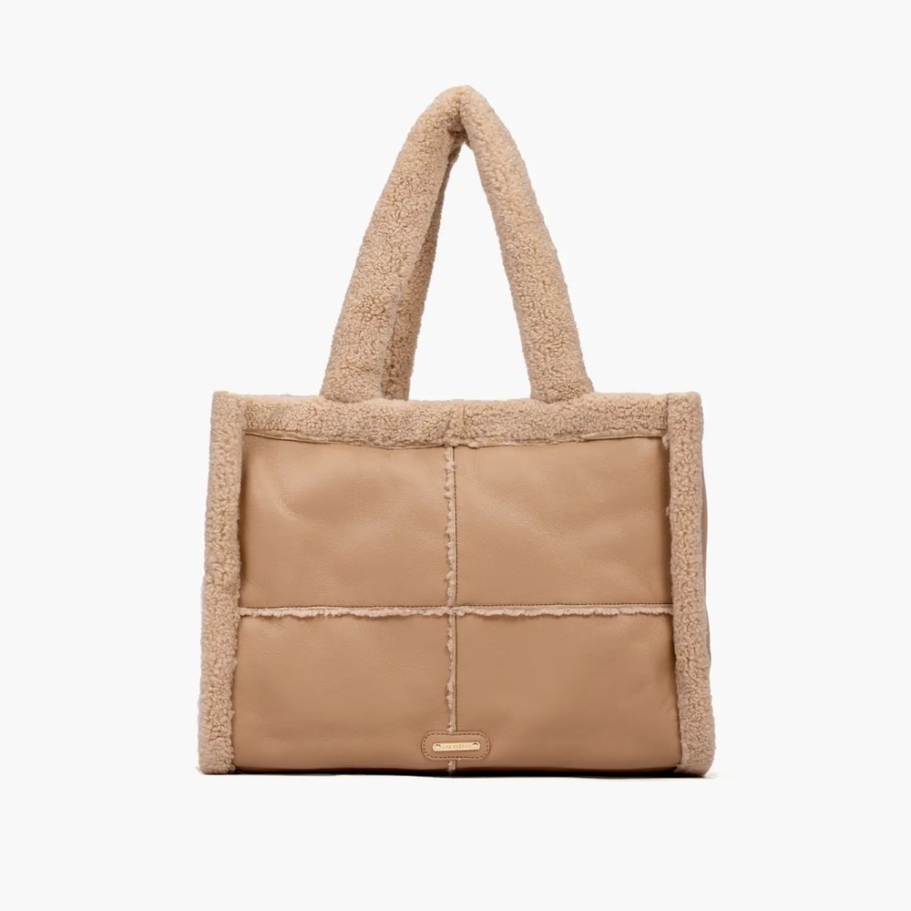 Soft Sherpa Tote Vintage Vegan Leather Handbag Purse
